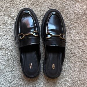 Zara Black Loafers with Gold Accents